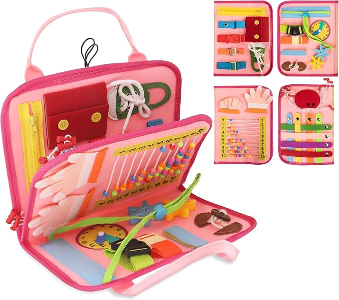 Montessori Busy Book for Toddlers, Pink Busy Board Book. Ages 3+ by JagsyJoy