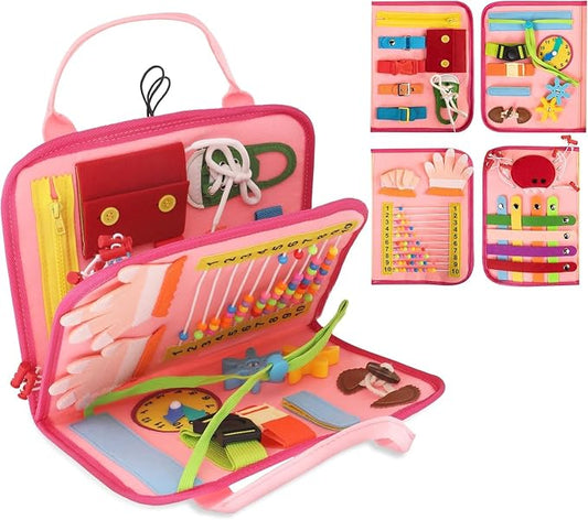 Montessori Busy Book for Toddlers, Pink Busy Board Book. Ages 3+ by JagsyJoy