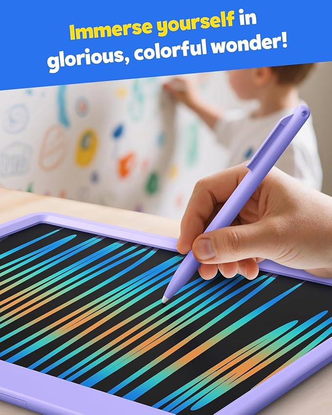 TEKFUN LCD Writing Tablet Doodle Board, 12inch Colorful, Kids Travel Essentials, Kid Toys for 3 4 5 6 7 8 Year Old Girls Boys (Purple)
