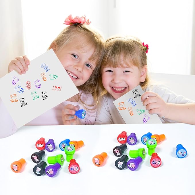Cinrobiye 24 Pcs Cow Stampers Party Favor Set, Cute Farm Animal Stamps for Kids Birthday Party, Classroom Rewards, Farm Themed Party Supplies, Goody Bag Fillers, Barnyard Animal Toys - Image 6