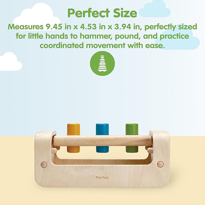 PlanToys® Pounding Bench Wooden Hammer Toy for Kids Ages 3+ | Montessori Fine Motor & Hand-Eye Coordination Activity for Focus & Strength | Eco-Friendly Educational Toy