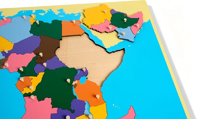 Premium Montessori Africa Puzzle Map with Control Cards – Wooden Geography Teaching Aid, 57cm (22.4in), Color-Coded Countries Knobbed, Sensorial Learning Toy for Kids Ages 3-6, Homeschool & Classroom - Image 4