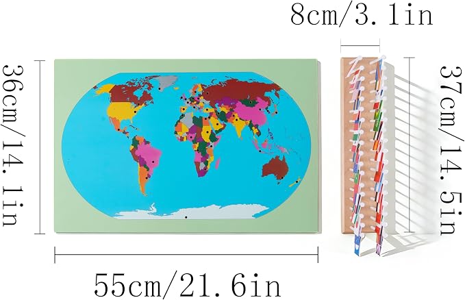 Premium Montessori World Flags Set with 22" Wooden Map- 36 Country Flags, Solid Beechwood, Educational Toy for Kids, Homeschool Classroom Geography Materials(Flags of The World) (Flags of the World) - Image 4