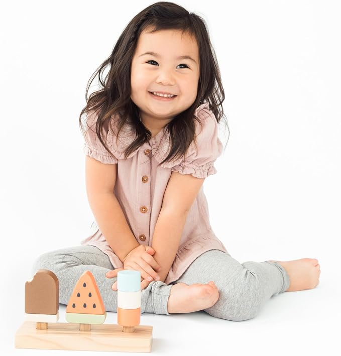 Pearhead Wooden Ice Cream Stacking Toy, Pretend Play Food Set - Image 10