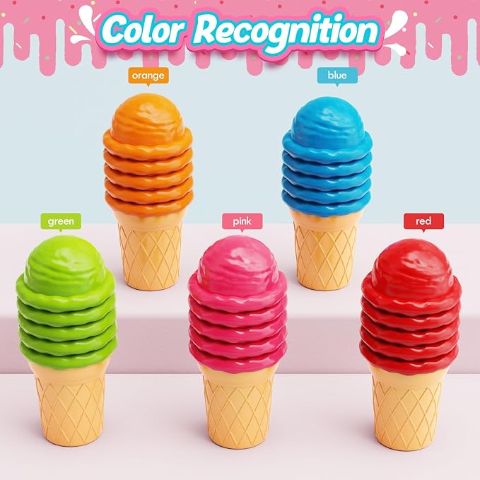 Aizweb Ice Cream Alphabet Learning Toys,Color Sorting Matching Letter Game for Toddlers,Stacking Montessori Preschool Kindergarten Learning Activities,Educational ABC Fine Motor Skills Toys - Image 4