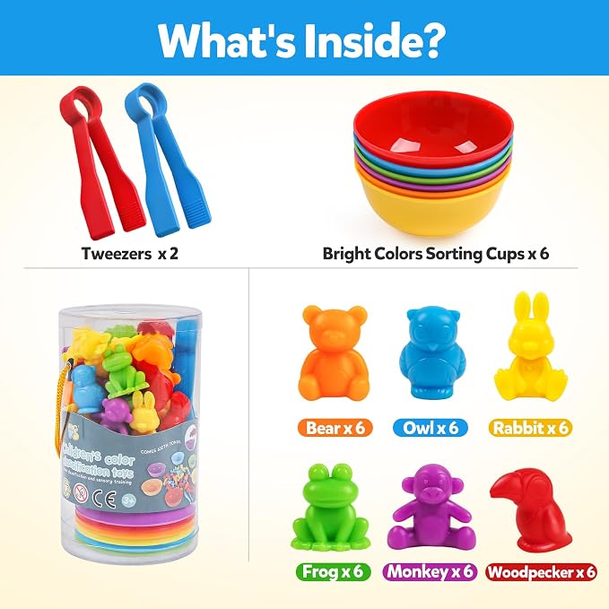 GKDOMS Counting Animals Toy Matching Game with Sorting Bowls Preschool Learning Activities Montessori Sensory Toys for Math Color Sorting, Party Favors Birthday Gifts for Kids - Image 7