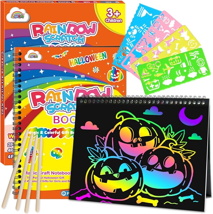 ZMLM Scratch Paper Art-Crafts Gift: 2 Pack Rainbow Notebooks Supplies Toys by ZMLM