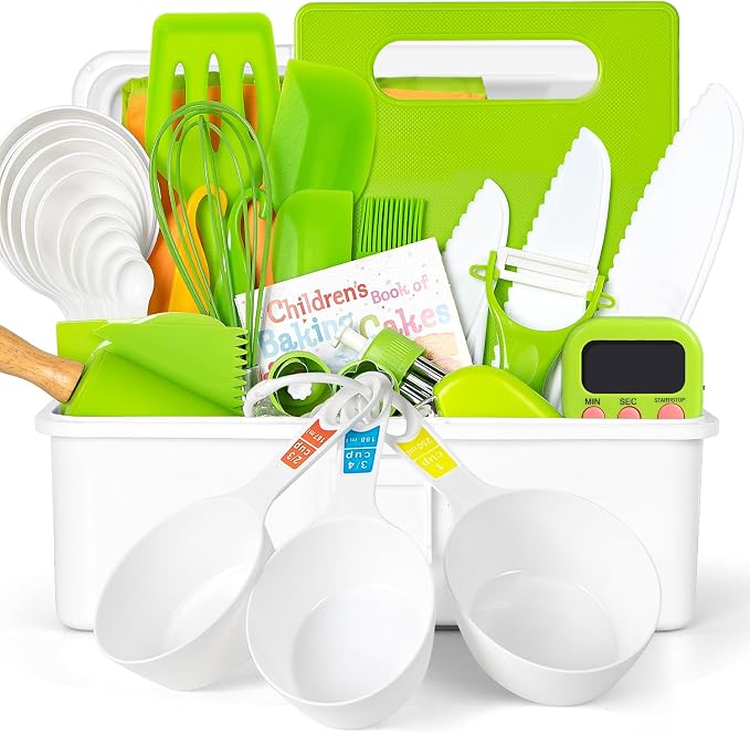 Kids Cooking Sets Real, 37PCS Kids Cooking and Baking Set with Storage Case Timer Kid Safe Knives Cutting Board, Toddler Kitchen Toys Birthday Gifts for Girls Boys Age 3 - 8 by SuhctuptxAccompanyUInLife