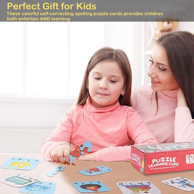 80 Words Self-Correcting Spelling Puzzles, Double-Sided Three and Four Letter Words with Matching Images, Perfect for Kids Age 3+ Year Old - Image 7