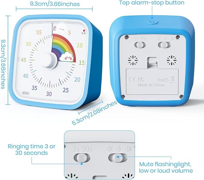 Yunbaoit Rainbow Visual Timer for Kids, 60-min Countdown Timer, Blue - Image 4