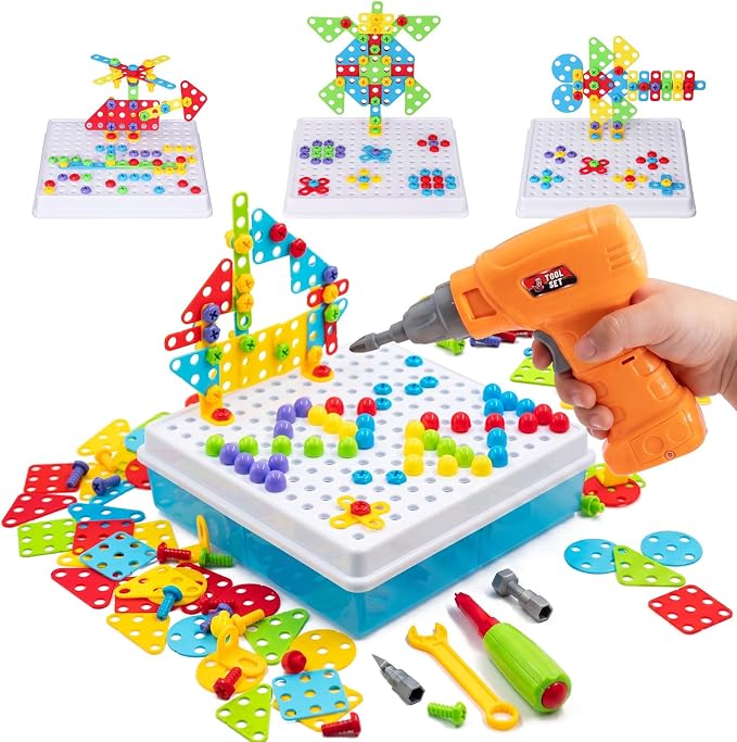 STEM Drill & Build Kit for Kids Ages 3-8 | Electric Toy Drill with 193+ Pieces (Screws, Nuts, Rainbow Fasteners) | Creative Design Construction Toys for Boys Girls | Gift for Birthdays, Christmas by SUPSTEM