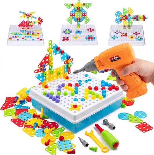 STEM Drill & Build Kit for Kids Ages 3-8 | Electric Toy Drill with 193+ Pieces (Screws, Nuts, Rainbow Fasteners) | Creative Design Construction Toys for Boys Girls | Gift for Birthdays, Christmas by SUPSTEM