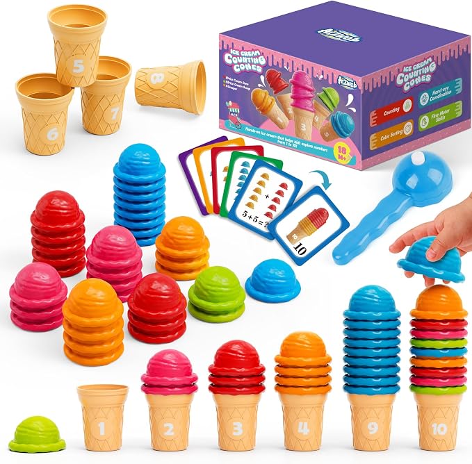 Aizweb Ice Cream Counting and Color Sorting Stacking Toys for Toddlers, Montessori Preschool Kindergarten Learning Activities,Number Math Manipulatives Math Games Educational Fine Motor Skills Toys by AIZWEB