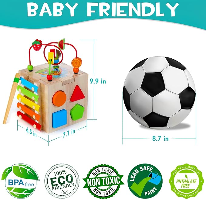HELLOWOOD 8-in-1 Wooden Activity Cube for Kids, Sorting & Stacking Toys - Image 4