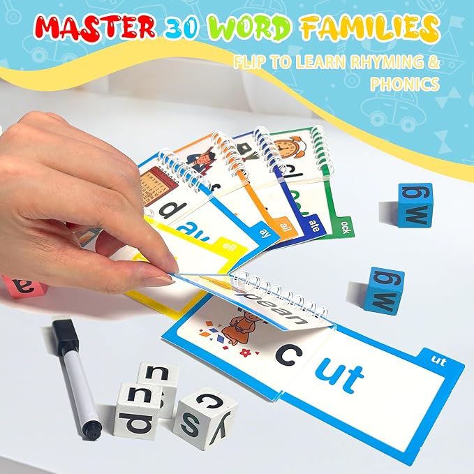 30 Word Family Flip Books, 3-in-1 Read and Rhyme Flip Activity Book Set, ABC Vocabulary Flash Cards, Sight Words Flashcards, Learn to Read Phonics Cards for Kindergarten, Homeschool Supplies - Image 2