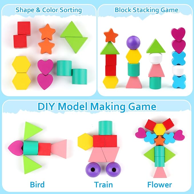Vinlon Montessori Toddler Game Toys for Boys Girls 2 3 4 Years Old, Cute Animal Vivid Colors Shape Sorting & Stacking Toy Building Blocks Early Learning Educational Toys Easter Basket Stuffers - Image 6