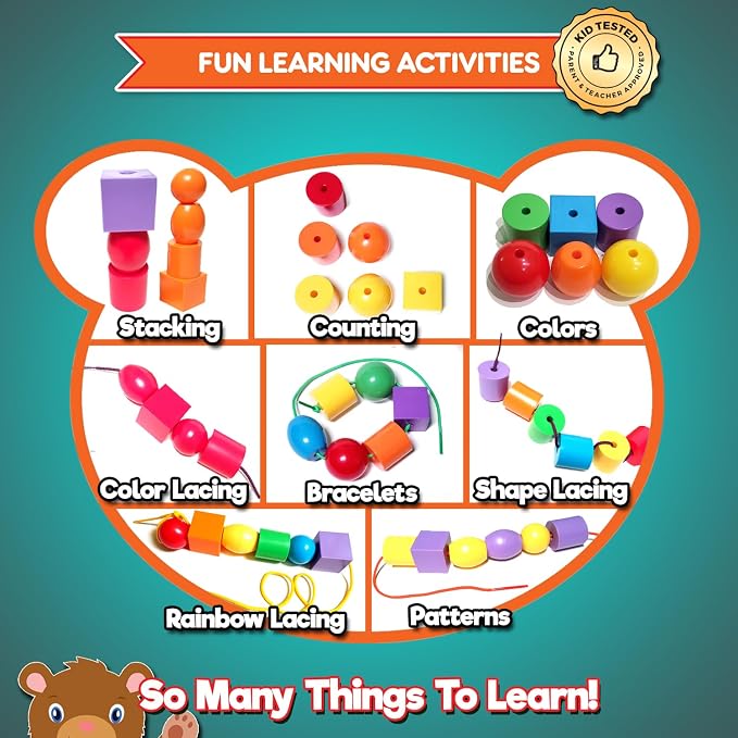 Lace & Let Go Rainbow Beads - Match, Sort, Count, Stack & Play 12pc + eBook - Image 5