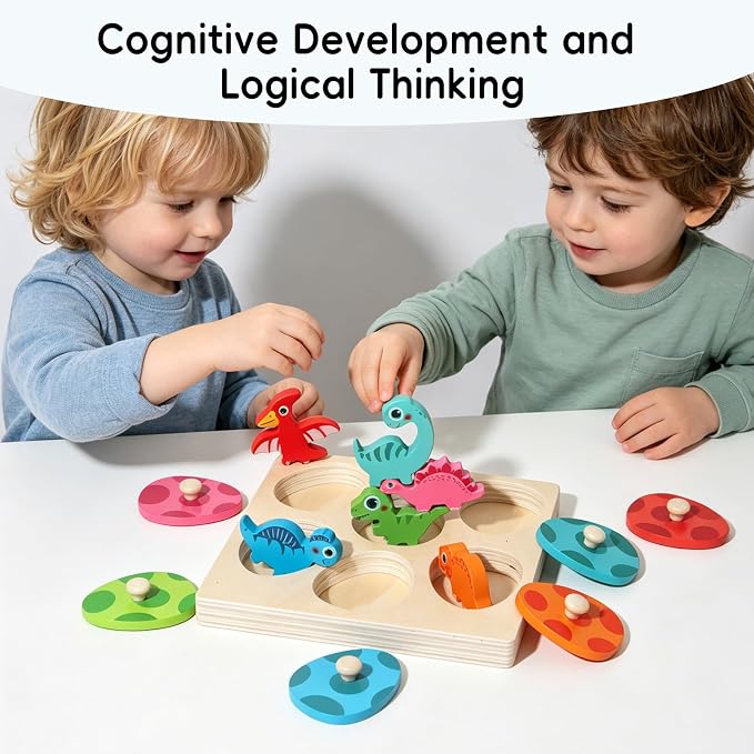 Wooden Dinosaur Egg Peg Puzzle, Montessori Color Matching Learning Toy, Fine Motor Skills Developmental Game, Early Educational Sensory Gifts for 12-18 Months, 1 2 Year Old Toddler Boys Girls - Image 5