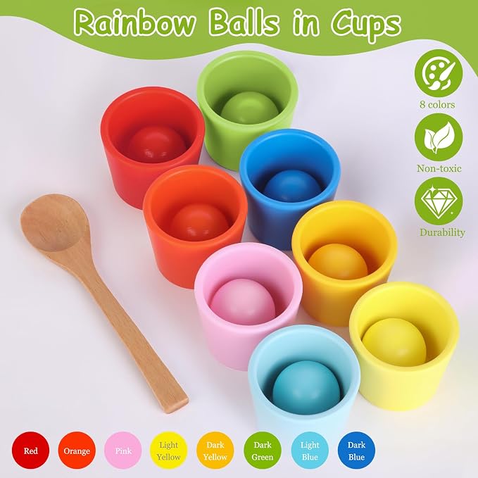Rainbow Balls in Cups Toddler Montessori Toys (8 Balls, 1.4 in) - Image 5