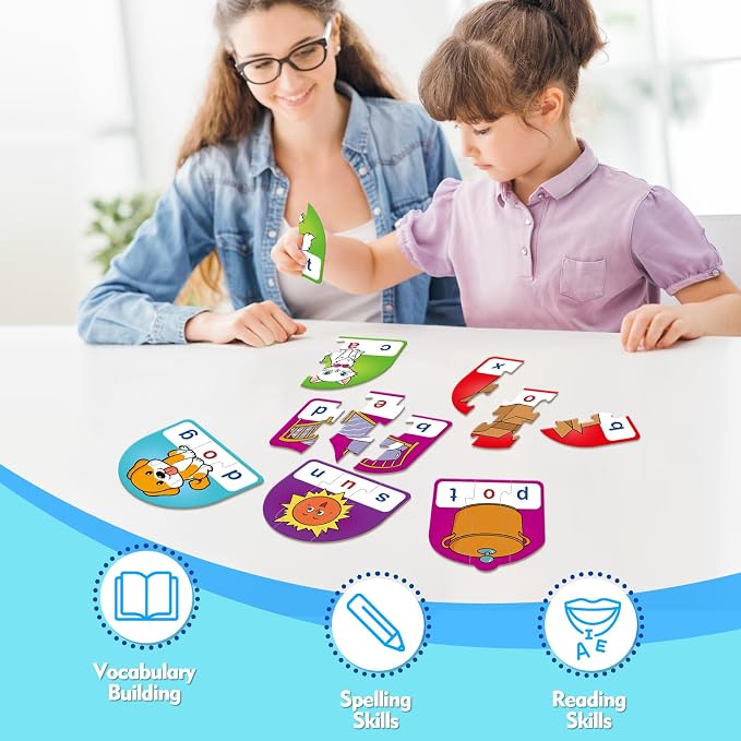Kasfalci CVC Puzzle Cards for Kids,Back to School Supplies,Speech Therapy Toys for Toddlers,3 Alphabet Letter Word Puzzles,Learning Spelling Games,Preschool Kindergarten Classroom Must Haves - Image 5