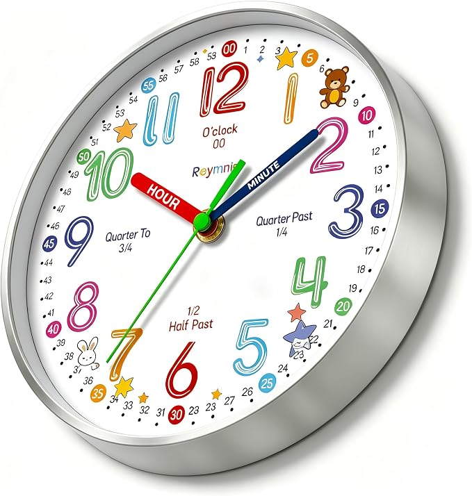 Roymnie Wall Clock Learning Non-Ticking Battery Operated Silent Colorful - Image 7