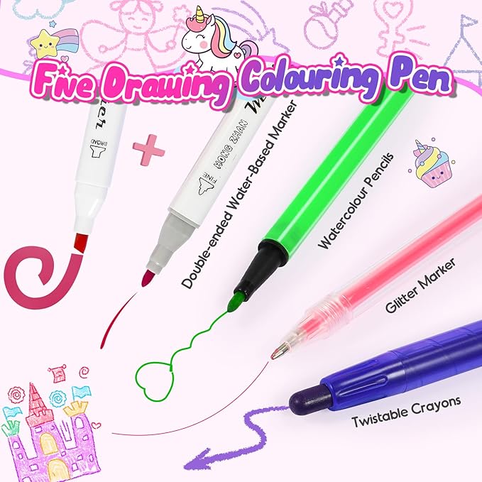 Unicorn Toys for Girls Age 4 5 6 7 8, Unicorn Washable Markers Set with Glitter Pencil Case, Girl Toys Coloring Drawing Kits Art Supplies for Kids 4-6 Birthday Christmas Gifts for 4-8 Year Old Girls