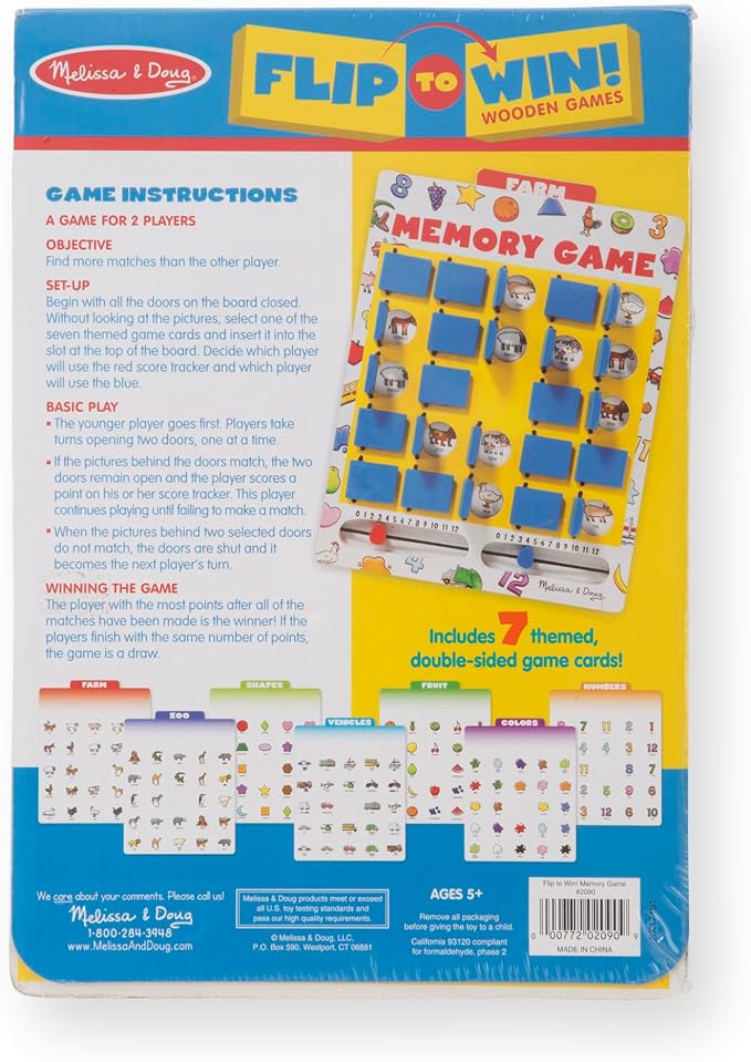 Melissa & Doug Flip-to-Win Portable Wooden Travel Game Board with 25 Flaps & 7 Double-Sided Memory Game Cards—Animals, Colors, Fruits, Shapes & Much More—Preschool Toys for Kids Ages 5+ - Image 9