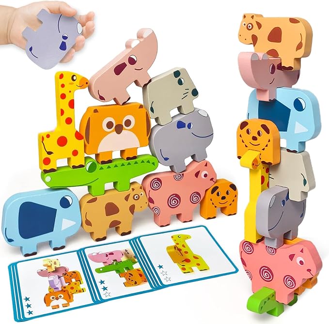 Vaiheng Toys for Toddlers 1-3, Montessori Toys for 1 2 3 4 Year Old Boys & Girls, Toy Age 2-4 0-2 Kids Baby, 1 2 3 Year Old Girls Boys Gifts, Wooden Animal Blocks Stacking Education Puzzles Toy by Unknown