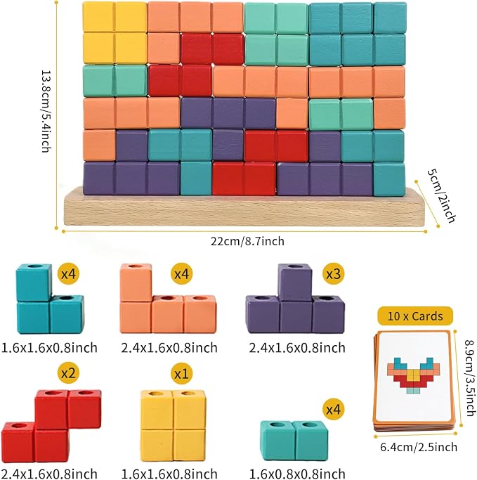 Wooden Block Puzzle, Montessori Toys Stacking Game, Preschool Educational Brain Teaser Puzzles for Toddlers and Kids Ages 3-5, Gift for Girls and Boys - Image 2