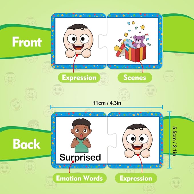 Kasfalci Feelings & Emotions Puzzle Cards, 40 PCS Feelings Chart Toys for Kids,Social Emotional Learning Activities,Speech Therapy Games,Autism Learning Materials,Calm Down Corner Supplies - Image 4