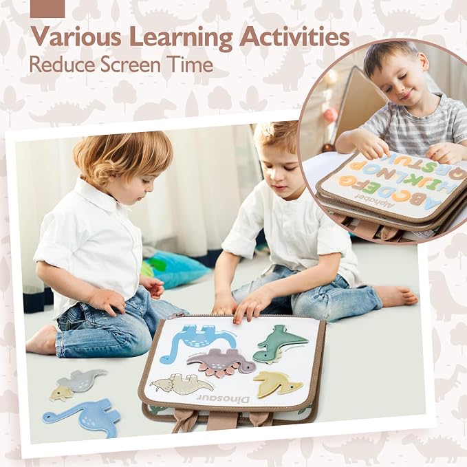 hahaland Montessori Busy Board for Toddlers Boy Travel Toys, Dinosaur - Image 4