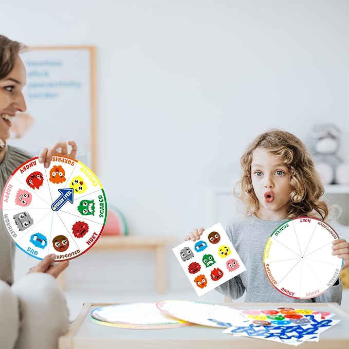 Cinrobiye 24 Set Social Emotional Learning Activities Skills Explore Emotions Wheel with Faces Emotion Matching Cards Feelings Wheel for Preschool Counseling Office Must Haves Therapy Game (Wheel) - Image 7