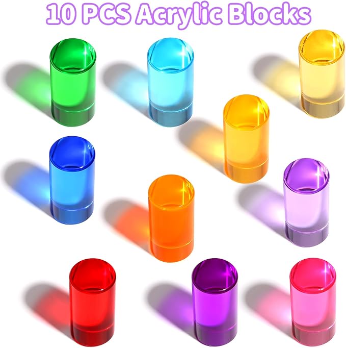 Rainbow Acrylic Blocks, 10 Stackable Cylinders for Kids Ages 3+ - Image 2