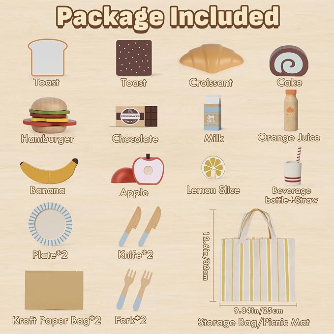 Lehoo Castle Wooden Play Food Set for Toddlers, Play Kitchen Accessories - Image 7