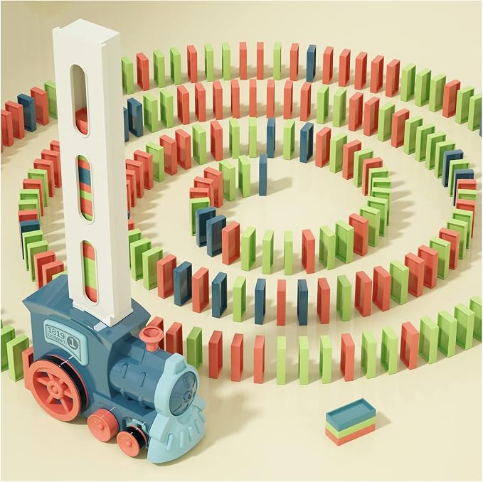 PREPHY Domino Train Toys Kids Games - Automatic Stacking Creative Game 3+ Year Old - Stem Montessori Toy for Boys 4-6 - Summer Autistic Christmas Birthday Gifts 5 6 Kids Ages 4-8 by PREPHY