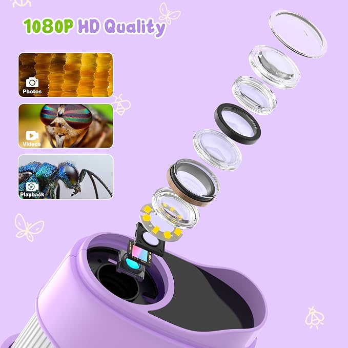 1000X Handheld Digital Microscope for Kids: Pocket Microscope with 2.0" IPS Screen - STEM Toys Birthday Gifts for Girls Boys - Portable Edu Science Kits Toddler Age 3-6 6-12 Purple - Image 7