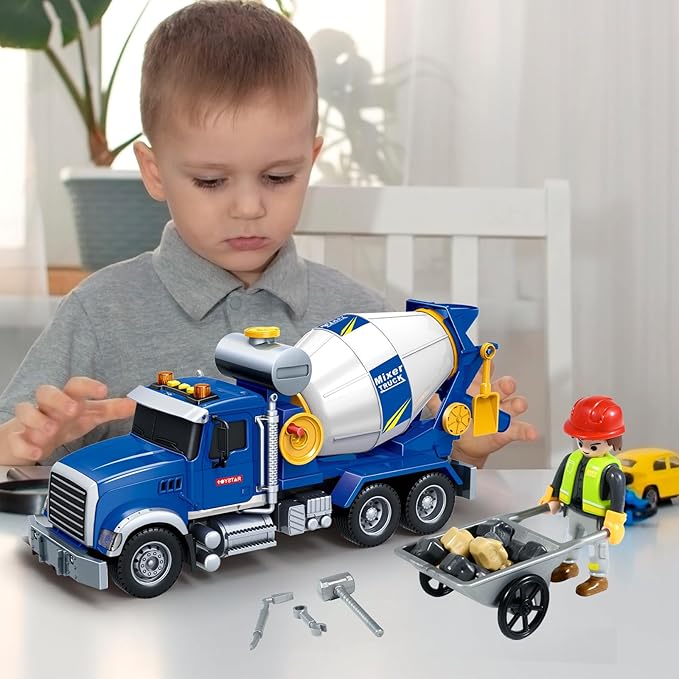 Friction Powered Cement Mixer Truck Toy for Kids with Lights & Sounds, Large Construction Vehicle for Boys Girls Ages 3 4 5 6 7 Years Old