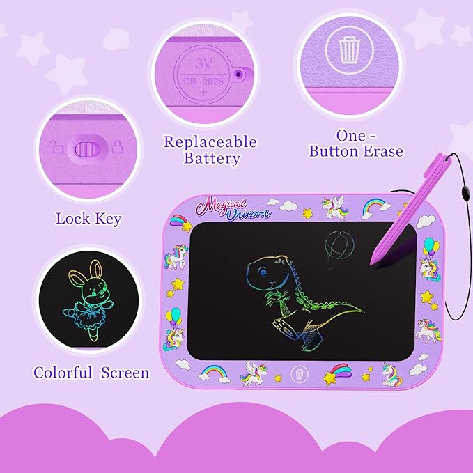 2 Pack LCD Writing Tablet for Kids,10Inch Colorful Reusable Electronic Toddler Doodle Board Drawing Tablet Pads,Educational Learning Toys Gifts for 3 4 5 6 7 8 Year Old Girls (Pink&Purple-10IN)