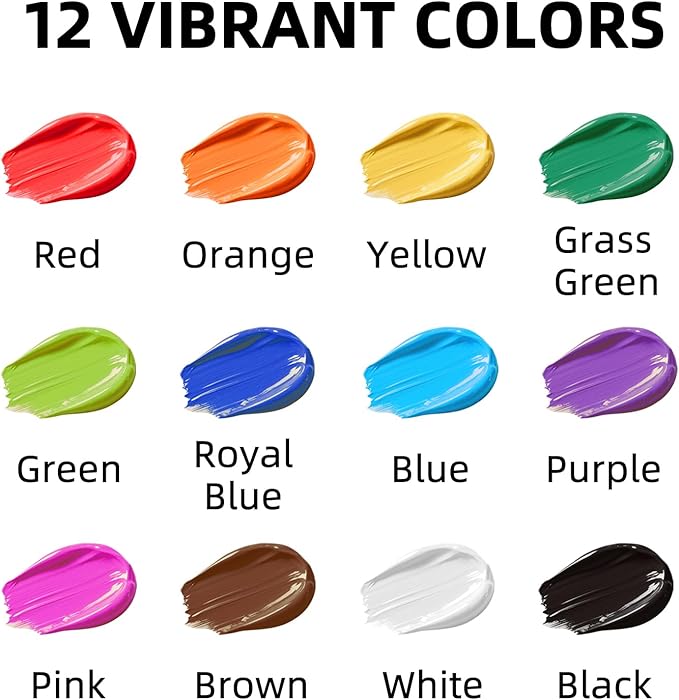 Washable Finger Paint for Kids, Non Toxic Toddler Art Supplies, 12 Vibrant Colors(1.21fl oz), Baby Safe Paint for Hand and Feet, Arts and Crafts Gifts for Ages 3 4 5 6+ Year Old Boys Girls