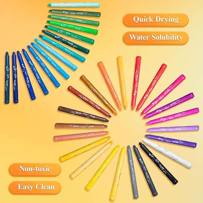 M&G 24 Pcs Tempera Paint Sticks, 24 Colors Solid Tempera Paint Set for artists, Washable, Paint Sticks Quick Drying, Non-Toxic, Works Great on Paper Wood Glass
