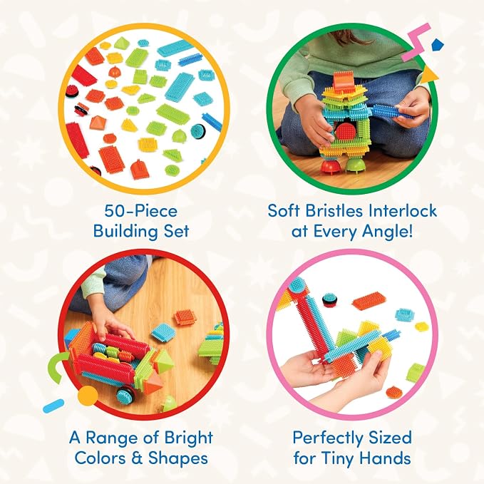 Battat Bristle Blocks Basic Builder Bucket, 50-Piece Building Toys, Playset - Image 3
