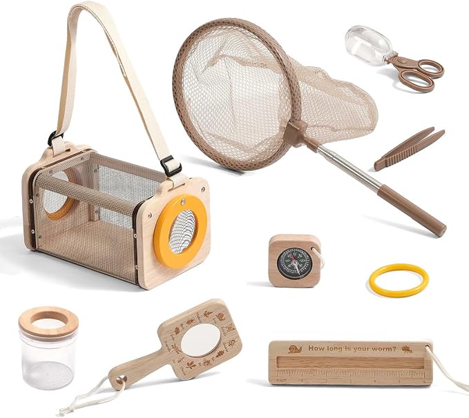 Montessori Wooden Bug Catcher Kit for Kids - 8-in-1 Outdoor Explorer Set with Habitat, Net & Magnifying Glass STEM Learning Toys for Ages 3-8 Nature Gift for Boys & Girls by Macabaka