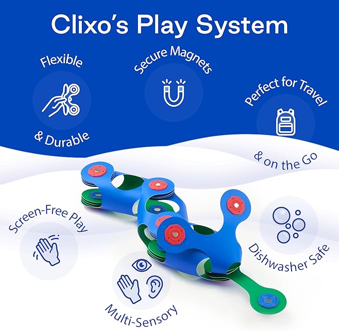 Clixo Itsy Magnetic Toy for Kids - Flexible, Durable, Imagination-Boosting Magnet Building Toy. Educational Multi-Sensory STEM Experience. Great as a Travel Game. Ages 4-99. 18 Piece Pack