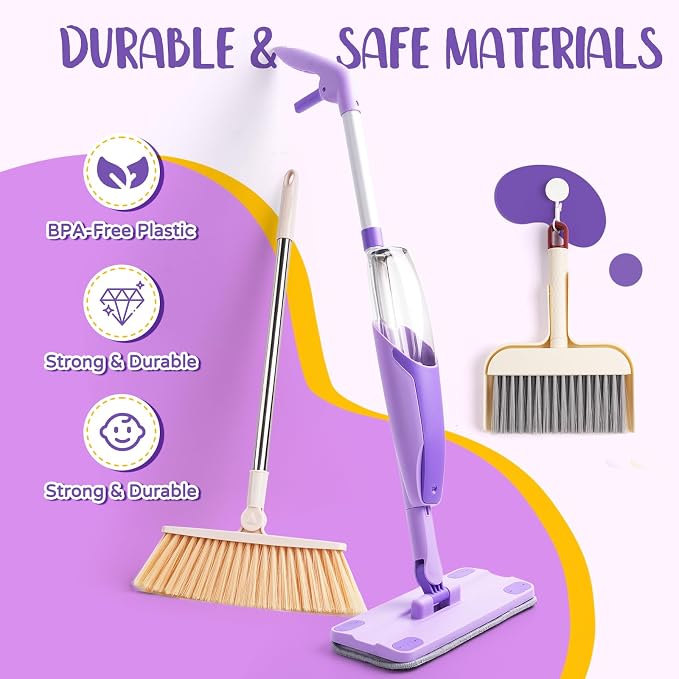 Kids Cleaning Toy Set,Purple Mini Spray Mop Montessori Toys Pretend Play Cleaning Tool for Toddlers with Spray Mop & Kids Broom Dustpan Set Cleaning Toys Gift for Toddlers Girls Boys Age 3+ - Image 5