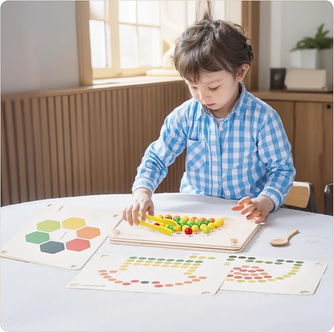 ibwaae Wooden Peg Board Beads Game Color Matching Toys for Toddlers Counting Toy for Preschoolers Learning Montessori Toys Fine Motor Math Gift for Girls and Boys - Image 2