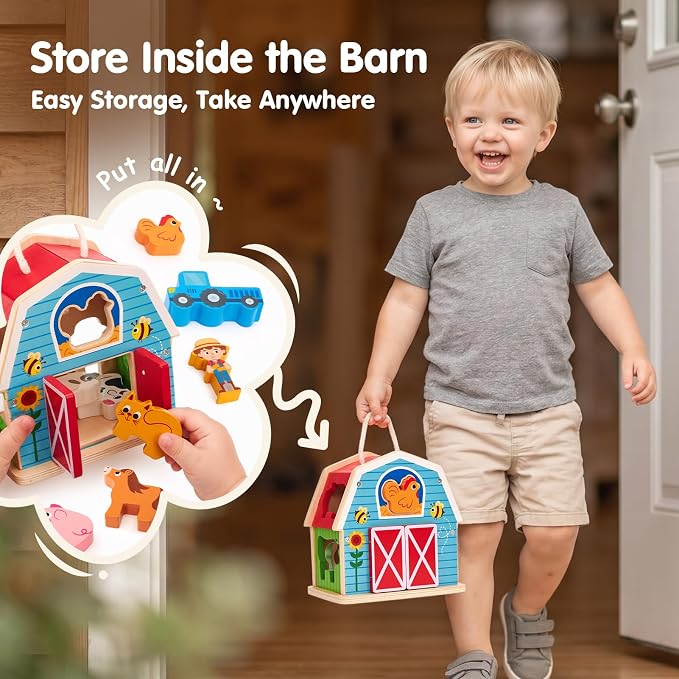 hahaland Wooden Montessori Toys Farm Animals Barn for Toddlers 1-3 - Image 7