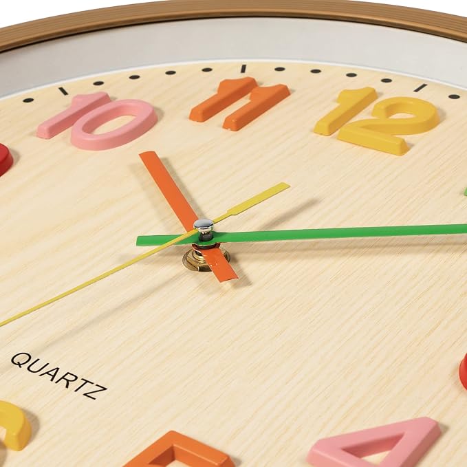 Foxtop Silent Kids Wall Clock Non-Ticking Battery Operated Colorful Childrens Clock for Classroom Playroom Nursery Bedrooms Kids Room (3D Numbers, 12 inch) - Image 7