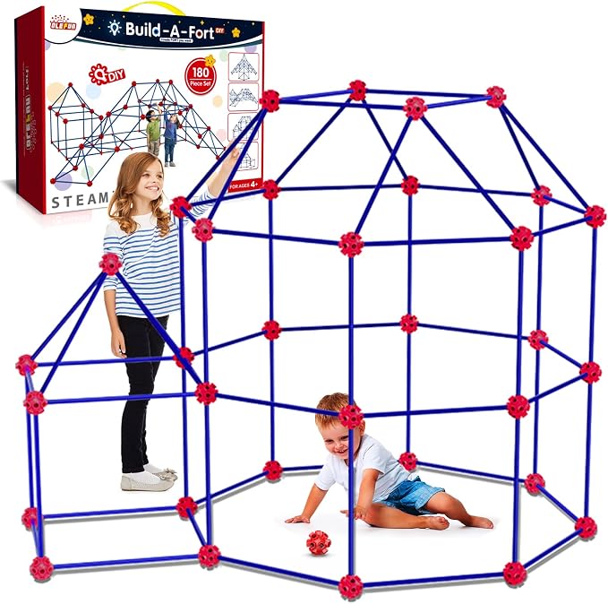 OleFun 180 Pack Fort Building Kits for Kids 4, 5, 6, 7, 8+ Year Old Boys & Girls, Creative STEM Building Toys for DIY Castles, Tunnels, Play Tent, Ideal Gifts for Aged 5-8 by OleFun