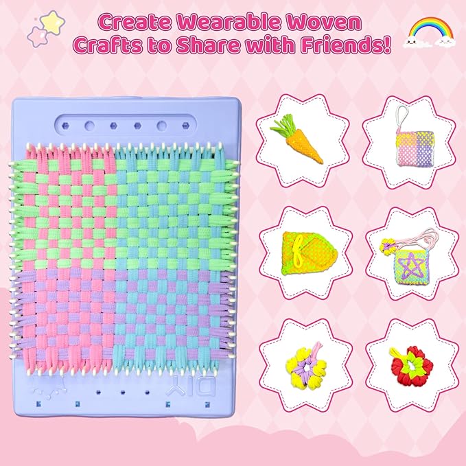 Weaving Loom Kit Toys & Friendship Bracelet Making Kit for Kids, Birthday Christmas Gifts for Girls Ages 6 7 8 9 10-12, Potholder Coaster Rainbow Bands Weaving Kit, Creative DIY Arts and Craft Looms