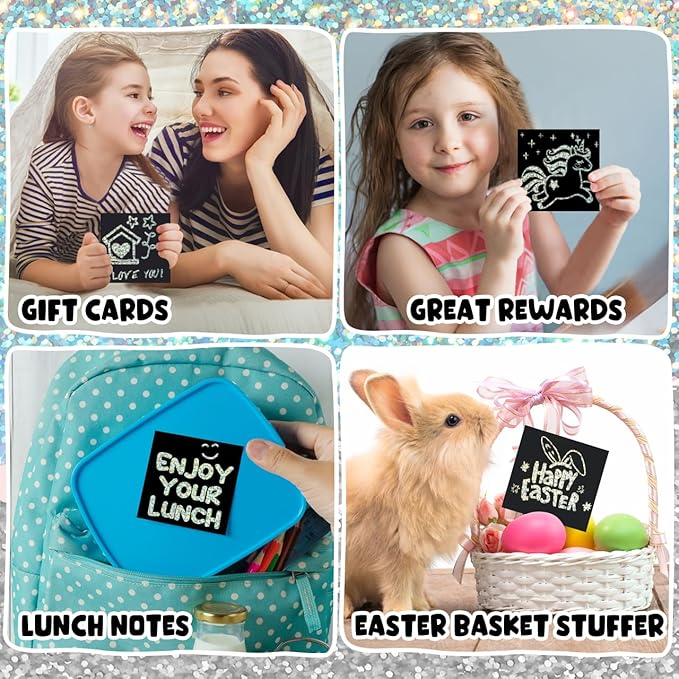 ZMLM 165 Rainbow Scratch Paper Art Crafts Mini Notes Kids Gifts 4 5 6 7 8 9 10 Years Old Girls Boys Students Teens Classroom Prizes School Supplies Birthday Party Travel Toy Activity (Silver)